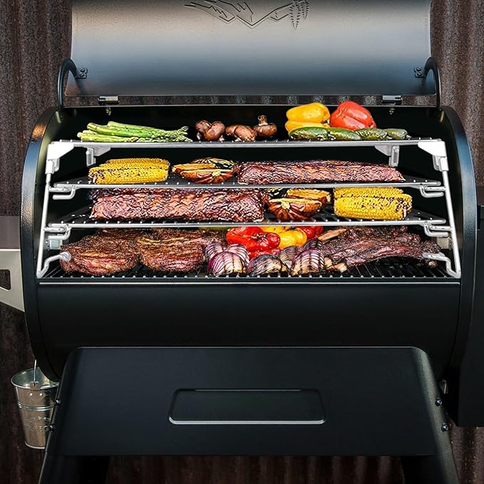 21" 3-Tier Foldable Sliding Jerky Racks for Traeger, Pit Boss, GMG, Camp Chef and More Smoker Grills, 830"² Cooking Space Expansion Accessory for Barrel Pellet Grills