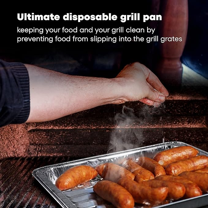 Pack of 25 Disposable Aluminum Broiler Pans – Good for BBQ, Grill Trays – Multi-Pack of Durable Aluminum Sheet Pans – Ribbed Bottom Surface - 13.40" x 9" x 0.85"