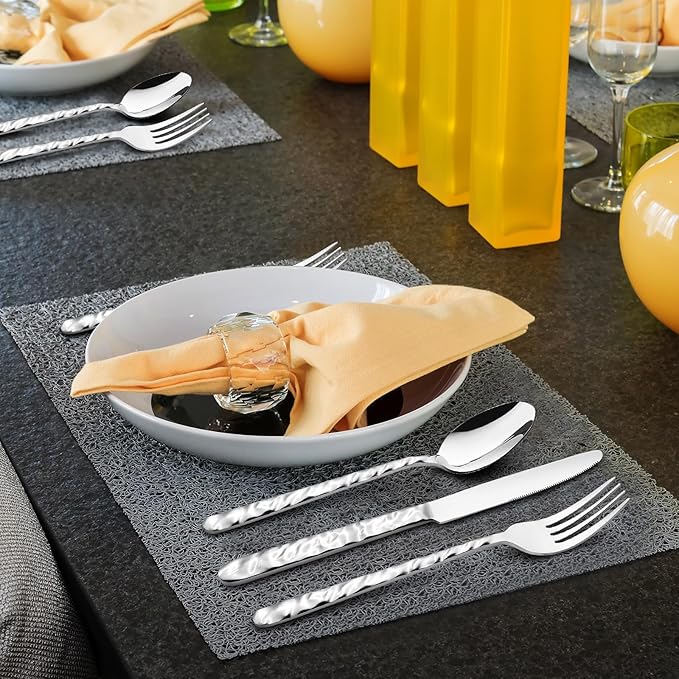 NICE KITCHEN Silverware Set, 40 Piece Premium Stainless Steel Flatware Set for 8, Heavy Duty Silverware Cutlery Sets with Wavy Patterns, Spoons and Forks Set, Mirror Polished, Dishwasher Safe