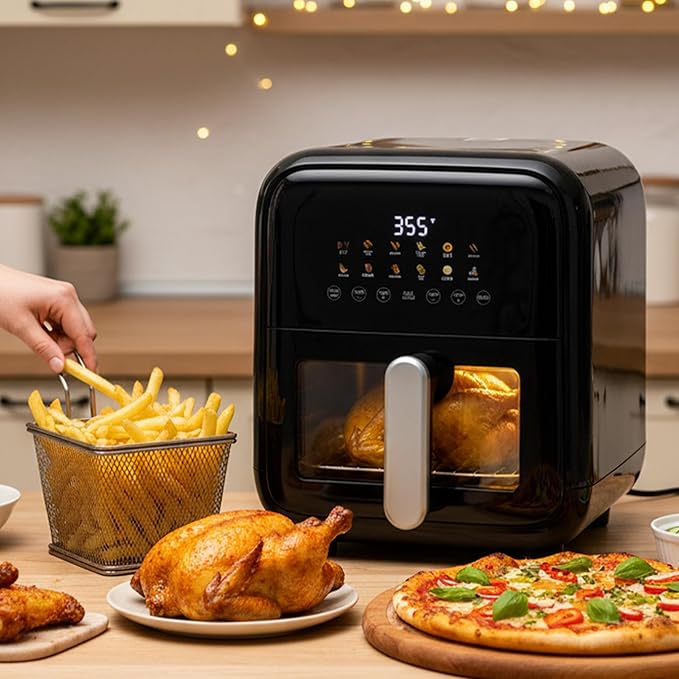 HealSmart 7.5QT Large Air Fryer with Visible Window, 12-in-1 Digital Preset & Custom DIY Functions, Precise Temp Control, Dishwasher Safe Components, Black