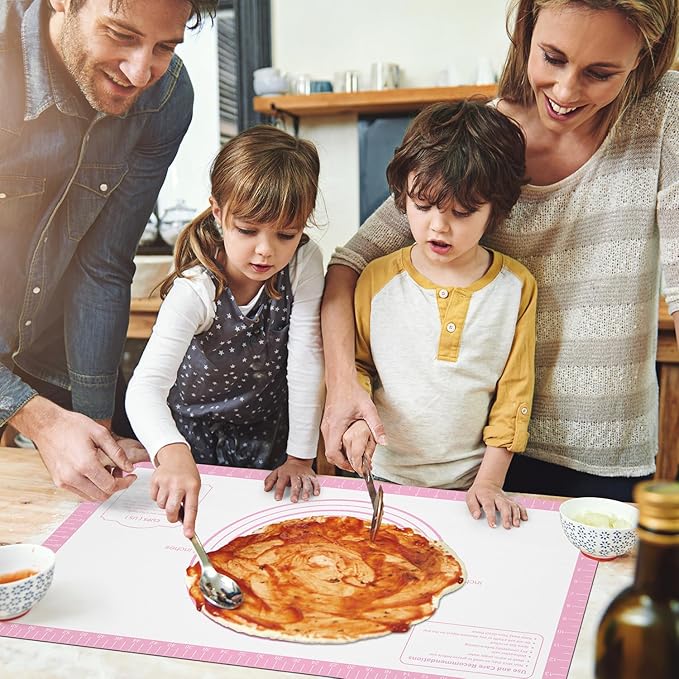 Silicone Pastry Mat for Dough Rolling, Extra Large Silicone Baking Mat with Measurements, Baking sheet for Cookies Fondant Pie Crust, Pink 28X20 INCH