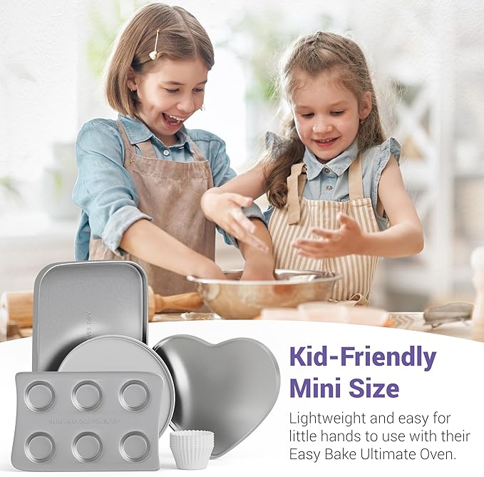 Doll Buddies Kids’ Complete Oven Pan Set for Easy Bake Ultimate Oven | 75 Cupcake Liners (15 More Than Others) | Cupcake, Circle, Heart & Rectangular Bake Pans | Gift Accessories for Easy Bake Mixes