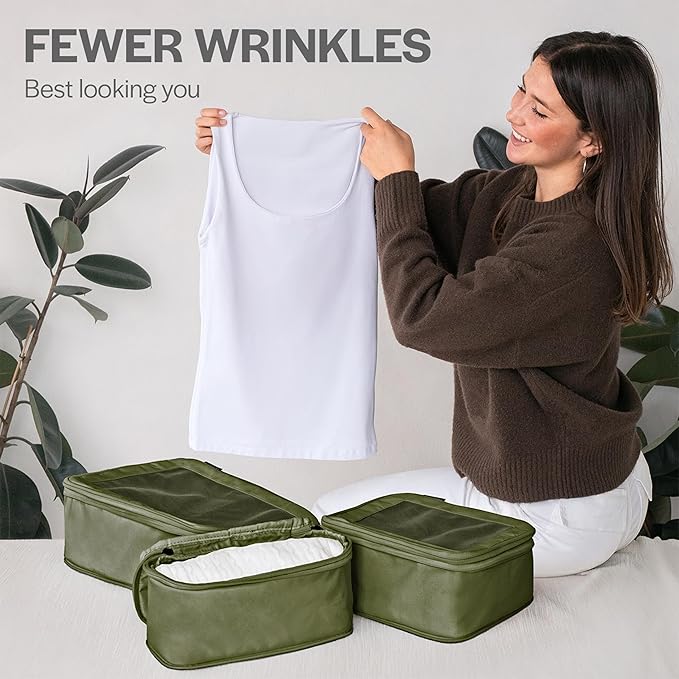 Aerotrunk Compression Packing Cubes for Travel - Luggage Organizer Bags - Double Zipper Packing Cubes for Suitcases (2-Pack, Olive)