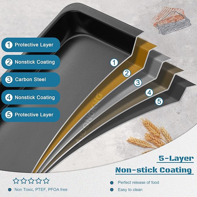 Baking Sheet Pans, Cookie Tray, Nonstick Heavy Carbon Steel Bakeware, 2-Pack, 12 X 7.5 Inches (Inner 11 X 6.9)