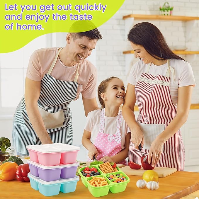 4 Pack Snack Containers Bento Box Adult Lunch Box,Meal Prep Container, Reusable Food Storage lunch Containers Stackable for Work, Travel and Gym (Grass Green, Pink, Green, Purple)