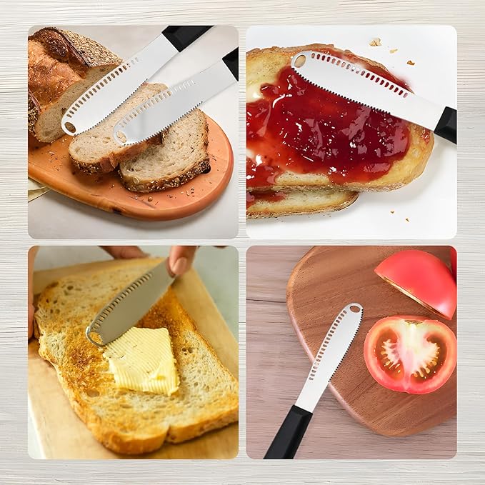 4 Pcs Butter Knife Spreader with Holes, 3 in 1 butter knife, butter curler knife, Butter Grater with Ergonomic Handle, stainless steel butter spreader for Butter, Cheese, Jam