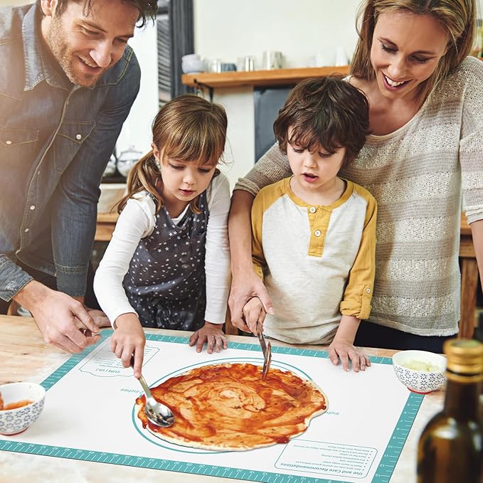 Non Stick Silicone Pastry Mat for Dough Rolling, Silicone Baking Mat with Measurement, Nonslip Fondant/Pie Crust Mat for Making Cookies Macarons Baking Tools Mint 32 x 24 Inch