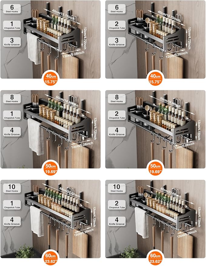 utensil hanger, wall mounted kitchen rail with hooks, waterproof hooks for kitchen utensils, easy installation without drilling (23.6 inches, Cup, 1)
