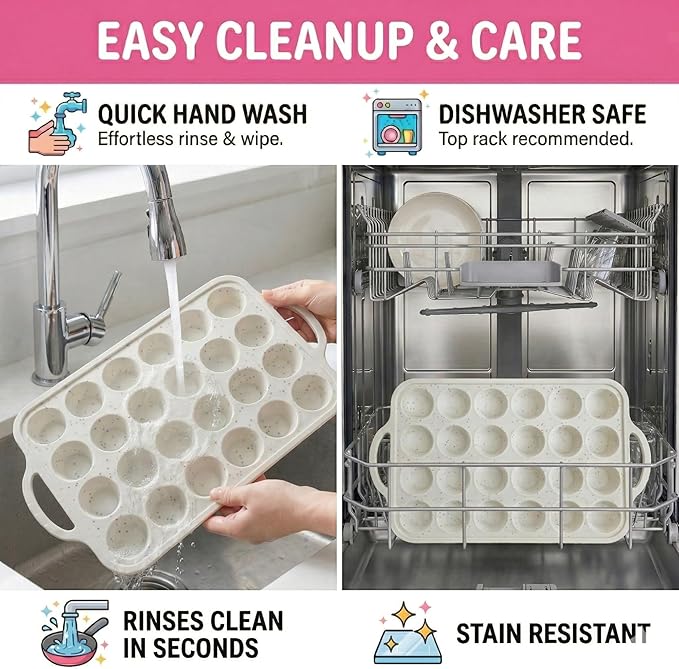 2-Pack - Silicone Mini Muffin Pan, – 24-Cup, Nonstick Silicone Muffin Pans for Baking with Metal-Reinforced Handles, – BPA-Free Muffin Tin Tray for Mini Cupcakes & Snacks – Dishwasher Safe, Cream
