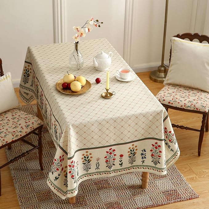 ISAENNE Designer Vintage Linen Floral Small Rectangular Tablecloth,Fall Colorful Modern Table Cloth,Anti-Wrinkle Decor Tablecloths for Dining Thanksgiving Kitchen Christmas,55"*71"-Bertina E