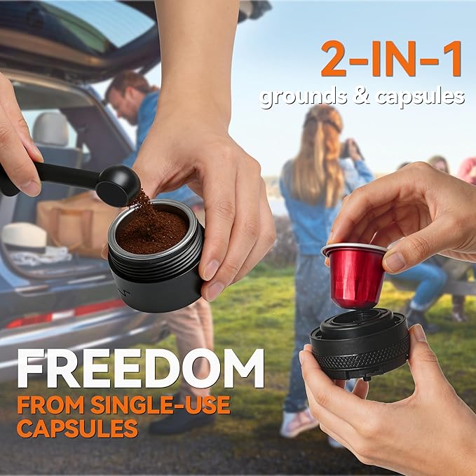 Portable Coffee Maker Electric Espresso Machine, Coffee Espresso Maker for Travel Self-Heating, Battery Powered with USB-C, 7800mAh, 2-IN-1 for Ground Coffee & NS Capsule, for Hiking, Office,RV