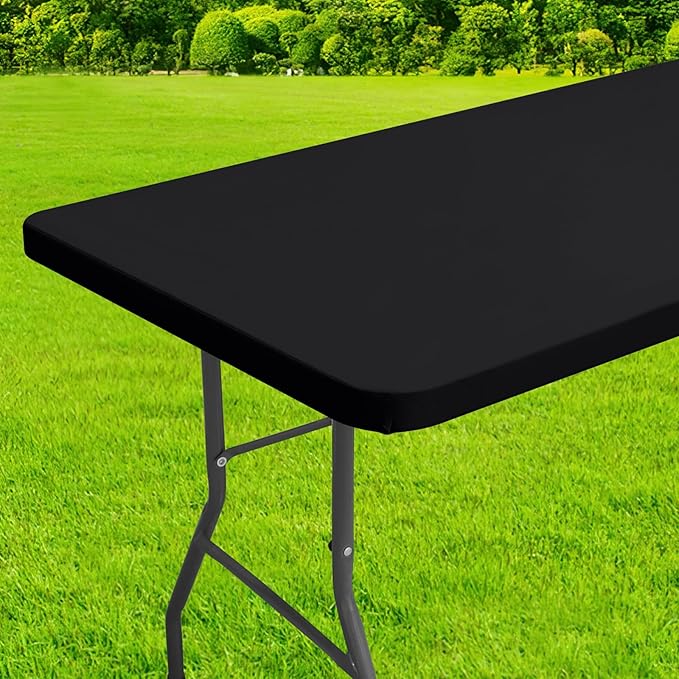 homing Rectangle Table Cloth Cover, Waterproof Polyester Elastic Fitted Tablecloth, Fits for 5 Foot Folding Tables, Washable Table Protector for Picnic, Camping, Outdoor (Black, 36" x 60")