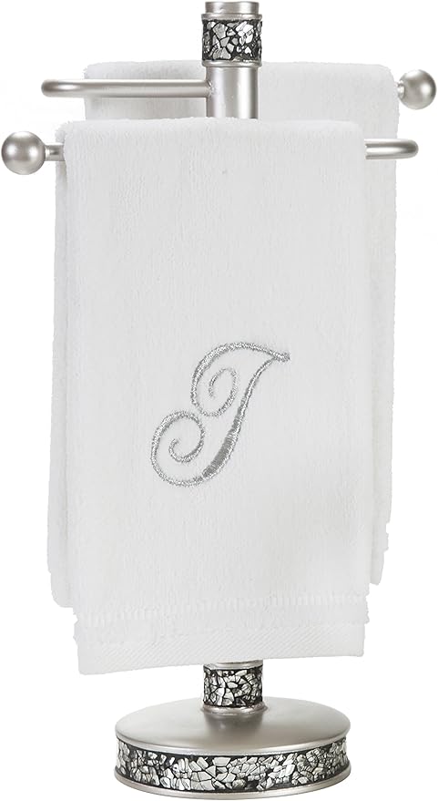 Crackled Glass Countertop Towel Stand, Decorative Unibody Silver Fingertip Towel Holder, Durable Resin Free Standing Towel Rack, for Elegant Counter Top Bathroom or Kitchen Decor