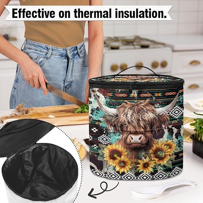 Highland Cow Electric Pressure Cooker Insulation Bag Effective Aztec Insulation Electric Cooker Storage Handbag for Housewarming,