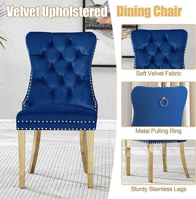 7 Piece Glass Dining Table Set for 6, 63" Modern Kitchen Table with 6 Blue Velvet Chairs, Tempered Glass Tabletop with Black X-Shaped MDF Base, Modern Dining Room Set for Kitchen and Dining Room