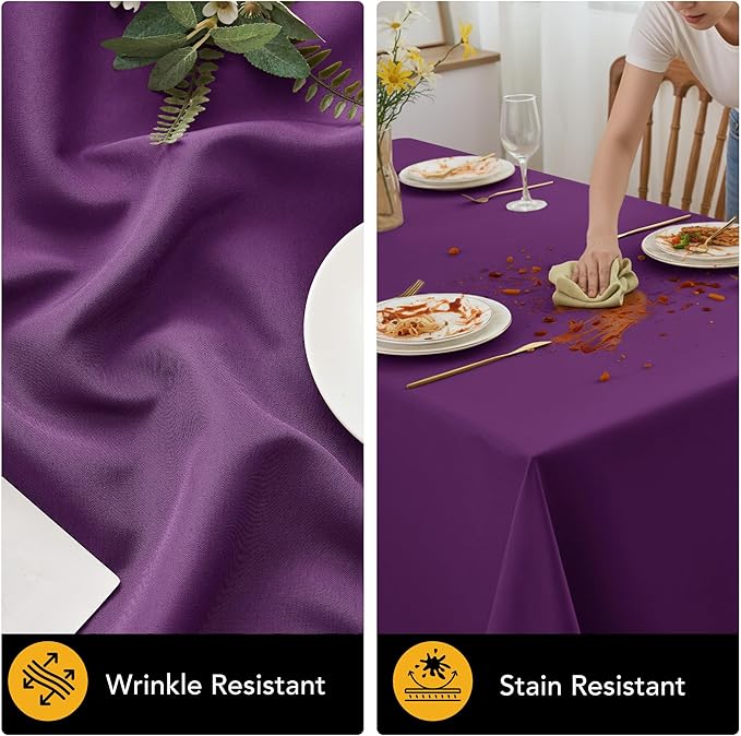 6-Pack Purple Tablecloths for Rectangle Tables, 90 x 132 Inches, Stain-Resistant Polyester Fabric for 8 Foot Tables - Washable Table Covers for Weddings, Banquets, Birthday Parties, Events
