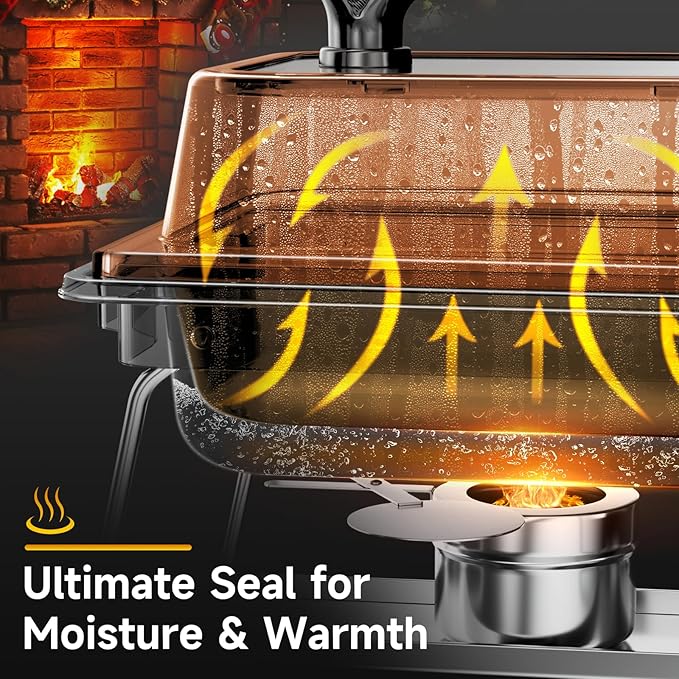 KScocina Chafing Dishes for Buffet, 4 Pack 5QT Square Stainless Steel Chafing Dish Set, Complete Buffet Warmer for Home Parties, Christmas & Catering Events (Orange)