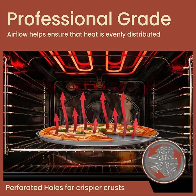 Bakken 16 Inch Non-Stick Pizza Pan 1 Pack, Round Carbon Steel Pizza Tray with Perforated Holes, PFOA, PFOS, & PTFE-Free, Dishwasher & Oven Safe Up To 450°F, Durable Nonstick Coating, Silver