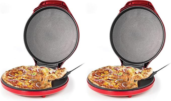 Betty Crocker Pizza Maker Plus,12" Indoor Electric Grill,Nonstick Griddle Pan for Pizzas,Quesadillas,Tortillas,Nachos and more,12" Electric Griddle for Delicious Meals and Snacks,Red,(Pack of 2)