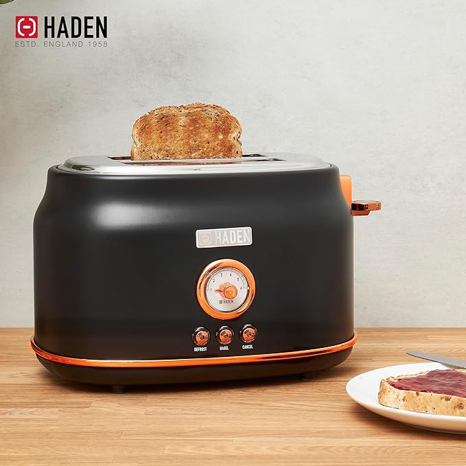 Haden Dorset 1.7 Liter Stainless Steel Electric Kettle with 360-Degree Base Bundled with 2 Slice Wide Slot Stainless Steel Toaster, Black & Copper