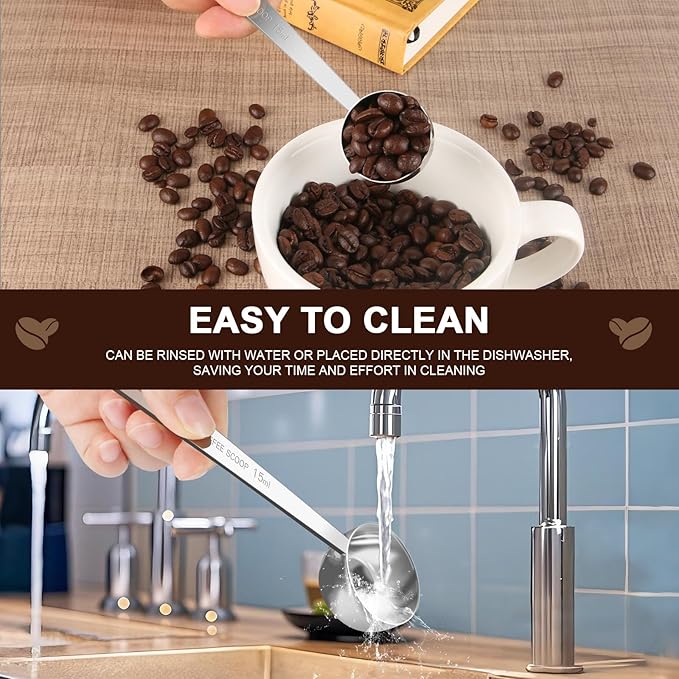 Safring Coffee Scoop Set, Tablespoon Scoop 2 Pc Set (1 Tbsp & 2 Tbsp), Stainless Steel Measuring Spoons for Ground Coffee with Long Handles, for Tea, Sugar, or Flour