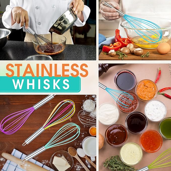 Domensi 24 Pcs 12 Inch Whisks Bulk for Cooking Silicone Whisks Non Scratch Stainless Steel Wisks Large Coated Metal Heat Resistant Egg Beaters for Cooking Party Favor Gift Supplies