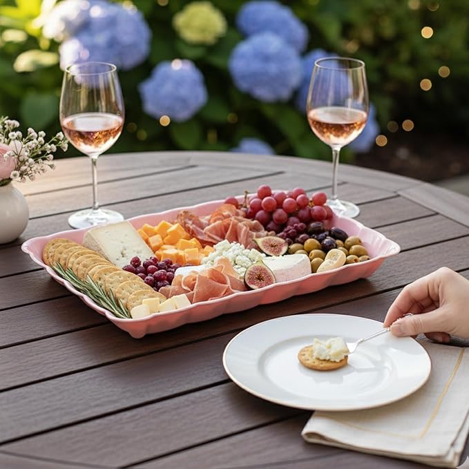 6 Pack Pink Plastic Serving Trays for Party, 9 x 13 Inch - Heavy Duty Plastic Trays for Food - Rectangular Party Serving Trays and Platters - Pink Disposable Trays