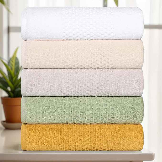 Superior Playa Zero Twist Cotton Medium Weight Towels, For Kitchen, Bathroom, Shower, Spa, Plush, Quick Dry, Ultra-Soft Towels, Bath Essentials, Waffle Textured, Absorbent Hand Towels, Set of 6, Green