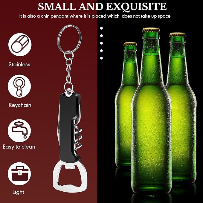 Ziliny 24 Pcs Bottle Opener Keychain Bulk Wine Bottle Beer Opener Keychain 3.27" Stainless Steel Corkscrew Waiter Corkscrew Wine Keyring Gifts for Christmas Bar Party Wedding Home (Black)