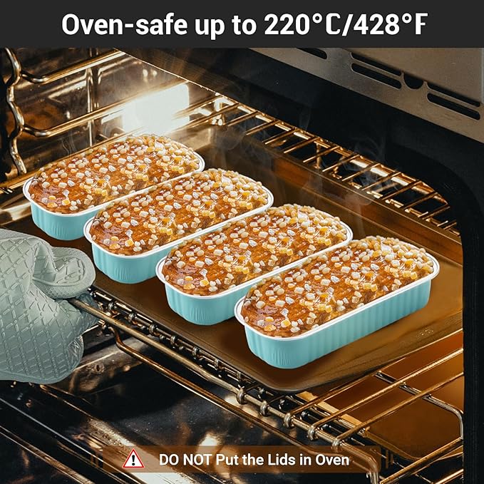 EUSOAR Baking Cups with Lids, 25pcs 6.8oz 6.5"x2.5"x1.2" Disposable Aluminum Foil Mini Loaf Cake Pans Tin with Lids，Cupcake Ramekins Baking Cups Containers Cheesecake Creme Brulee Ramekins Pan