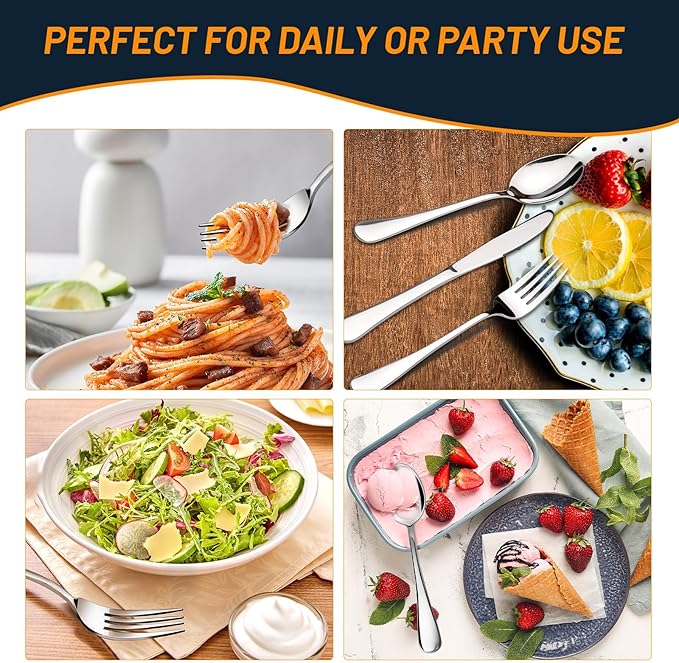 NICE KITCHEN Silverware Set, 40 Piece Stainless Steel Cutlery Sets for 8, Heavy Duty Flatware, Mirror Polished Forks Spoons and Knives Set, Reusable Utensils for Home Kitchen, Dishwasher Safe
