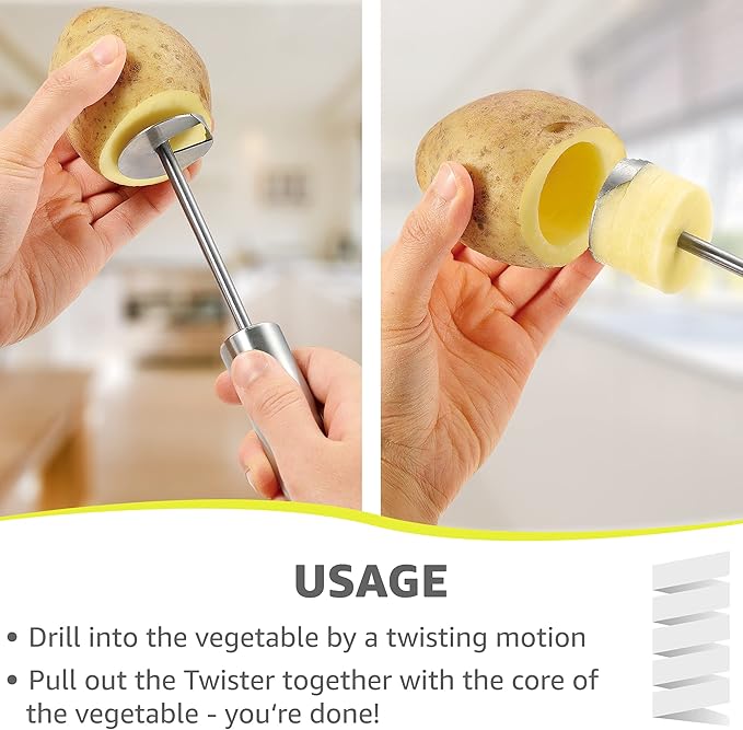 Lurch Germany Twister Stainless Steel Vegetable Drill | Fruit Corer And Veggie Spiralizer Ergonomic Handle With 4 Sizes for Coring and Hollowing out Zucchini, Potatoes, Carrot, Apple