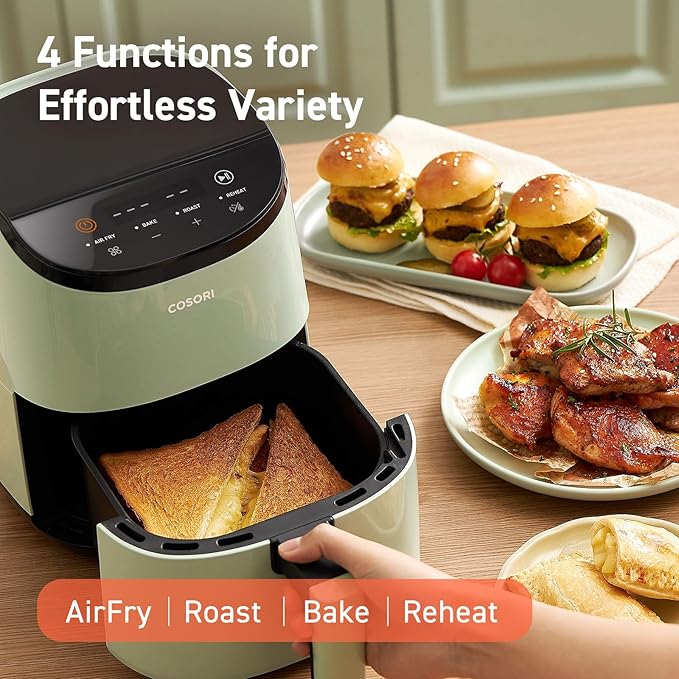 COSORI Small Air Fryer Oven 2.1 Qt, 4-in-1 Mini Airfryer, Bake, Roast, Reheat, Space-saving & Low-noise, Nonstick and Dishwasher Safe Basket, 97% less oil, Sticker with 6 Reference Guides, Green