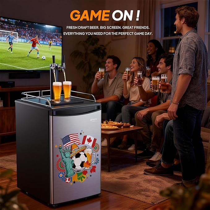 ROVSUN BF-152 Full Size 5.4 Cu.Ft, Beer Kegerator with CO2 Tank Included, Draft Beer Dispenser for Home Bar, 152L Beverage Refrigerator Direct Cool, Metal Cabinet, Dual Tap, Silver