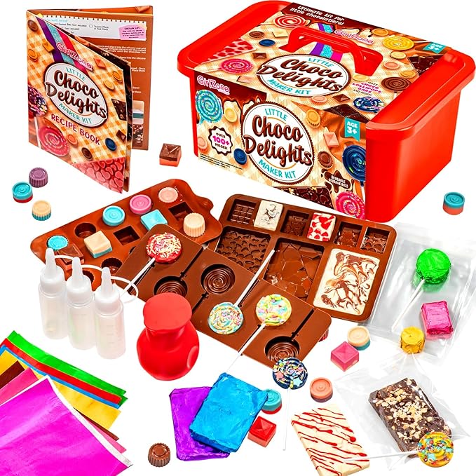 GirlZone Little Choco Delights Maker Kit, Chocolate Making Set for Kids with Candy Bar Molds, Lolly Sticks & Wrappers, Fun Creative Activity, Birthday Gift for Girls Ages 8+