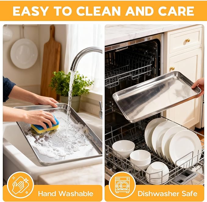 Onader Baking Cookie Sheet Set, 20 x 14 Inch Stainless Steel Large Baking Sheet Pan, 1 Inch Deep Metal Oven Pan Tray for Oven, Easy Clean & Dishwasher Safe, 2-Pack