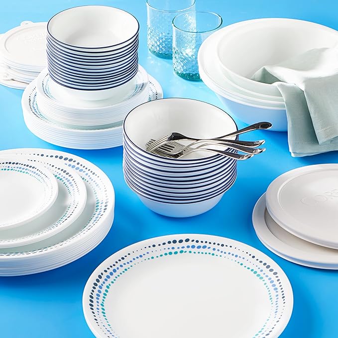 Corelle Dinnerware Set (4pc Set, Ocean Blues)-Set for 4 | Includes 4 x Cereal/Soup Bowls | 80% Recycled Glass | 3 X More Durable, Half the Space & Weight of Traditional Ceramic