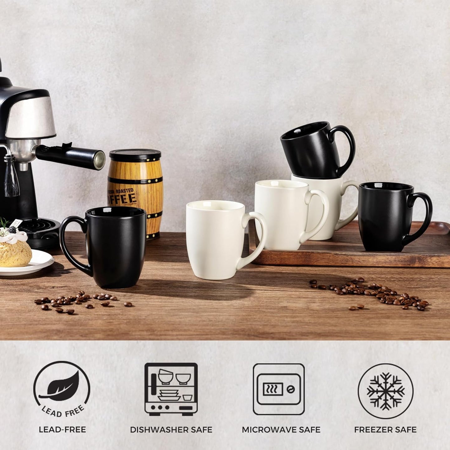 AmorArc 16oz Coffee Mugs Set of 6, Large Ceramic Coffee Mugs for Man, Woman, Dad, Mom, Modern Coffee Mugs with Handle for Tea/Latte/Cappuccino/Cocoa. Dishwasher&Microwave Safe, Light Beige