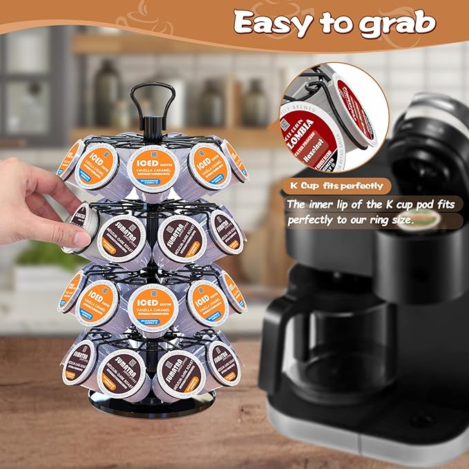 BLACKSMITH FAMILY 36 K Cup Pod Carousel Easy Assembly Design K Cup Holders,K Cup Holder, K Cups Holder,K Cup Carousel, 4-Tier Coffee Pods Holder Storage Organizer Stand,Glossy Black