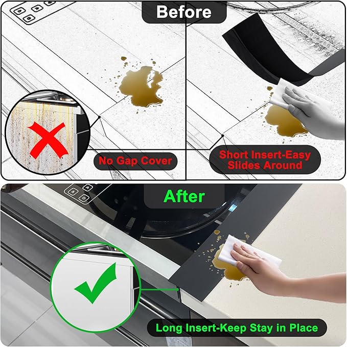 Silicone Stove Counter Gap Cover / Filler by Kindga 25" Long, Sealing Spills Between Kitchen Appliances Washing Machine and Stovetop, Set of 2 (Black)