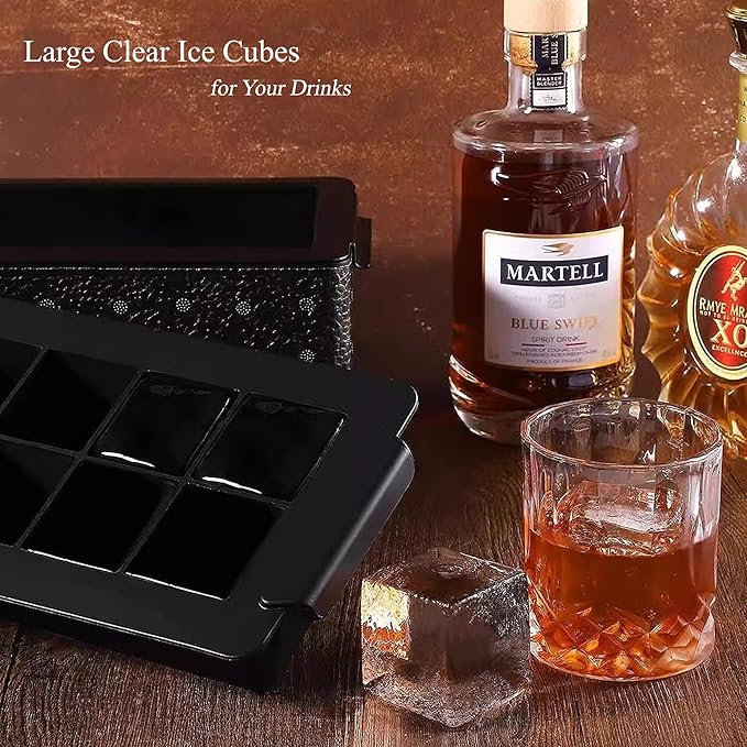 Bangp Crystal Clear Ice Cube Maker,8 Large 2" Square Pure Ice Cubes for Cocktails,Bourbon & Drinks,Clear Ice Cube Mold with Reusable Ice Storage Bag,Whiskey Gifts for Men