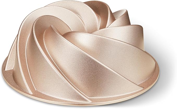 KITESSENSU Non-Stick Cake Pan, 9.5-Inch Aluminum Cake Mold, 8 Cup Fluted Heavy Duty Tube Pan, Durable Rust & Scratch-Resistant, Baking Mold for Jello, Gelatin, Chocoflan, Flan, Marissa, Gold