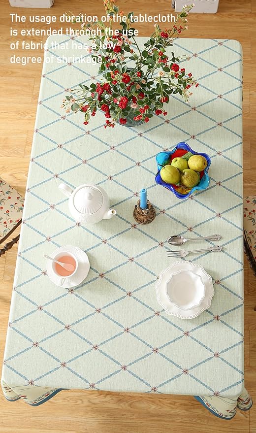 ISAENNE Designer Linen Floral Long Rectangle Tablecloth,Light Green Farmhouse Durable Table Cloth,Washable Decor Tablecloths for Dining Kitchen Thanksgiving Christmas,63"*94"-Floralsea B