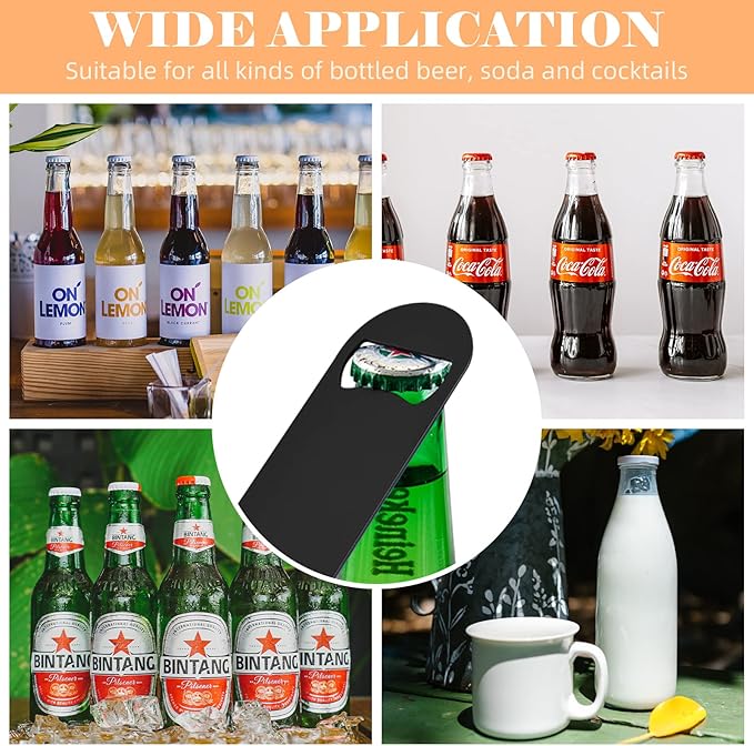 24 Pack Flat Beer Bottle Opener 5 inch Heavy Duty Stainless Steel Flat Bottle Opener Metal Beer Bottle Openers Black Beer Openers for Bartender Kitchen Bar or Restaurant (Black, 5 inch)