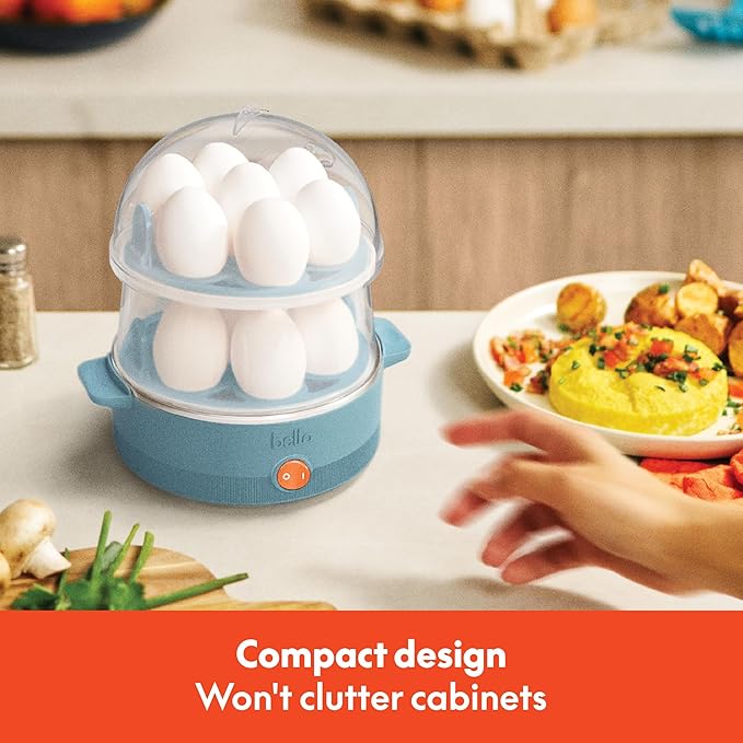 bella Electric Egg Cooker, 14 Eggs Capacity Tray, Double Stack, for Poached, Scrambled, Hard, Medium & Soft Boiled Eggs, Omelets and Steamed Dumplings, Auto Shutoff, 360 Watt, Oatmilk