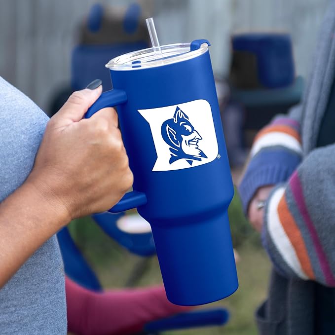 Logo Brands NCAA 40 oz Tumbler with Handle -Stainless Steel Insulated Travel Tumbler with Straw Lid – Powder Coated, Leak-Resistant, Keeps Drinks Hot/Cold – Great for Tailgating, or Everyday Use