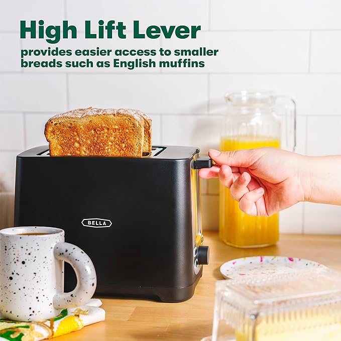 bella 2 Slice Toaster with Auto Shut Off,Extra Wide Slots & Removable Crumb Tray and Cancel,Defrost & Reheat Function,Toast Bread,Bagel-& Waffle,Black,(Pack of 6)