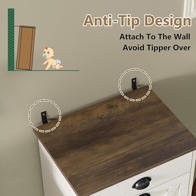 Furniouse Single Tilt Out Trash Can Cabinet with Drawer, 10 Gallon Wood Garbage Cabinet for Kitchen, Antique White