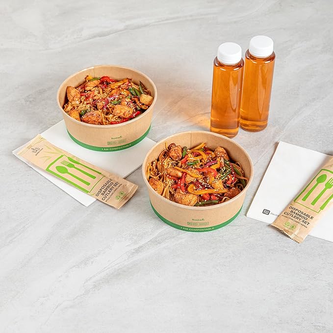 Restaurantware Compostable Paper Food Containers 200 Pack Of 50 oz BPI-Certified Round Kraft Salad Bowls Disposable Grease-Resistant Meal Prep Take Out Containers For Ice Creams, Soups, Snacks