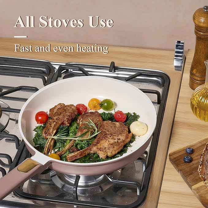 CAROTE Ceramic Cookware Set, Pots and Pans Set Non stick, 16-Piece Induction Cookware, Non toxic Healthy Non Stick Kitchen Cooking Set, with Frying Pans Set,Large Capacity Soup Pot